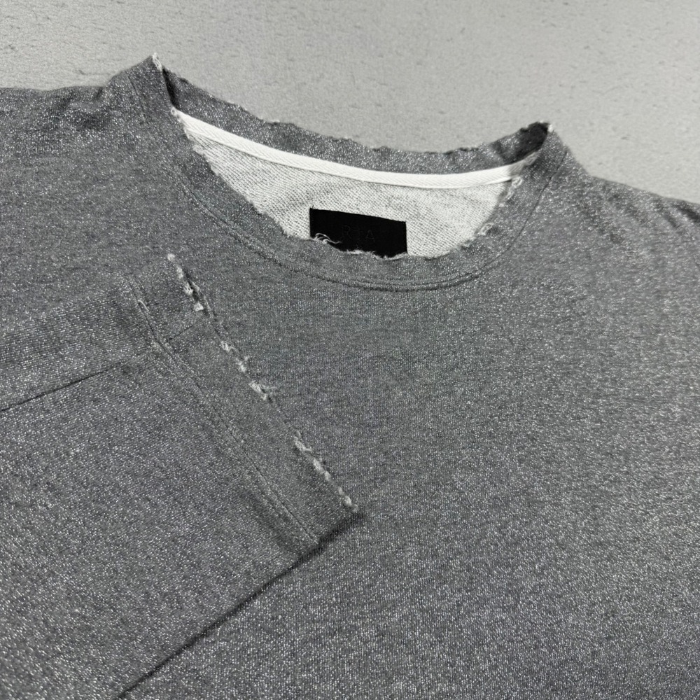 RtA Silver Metallic Glitter Distressed Crewneck‎ Sweatshirt Grey Mens Medium
